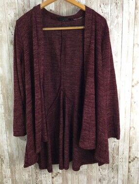 Nina Leonard Women’s Mid Draped Open Front Burgandy Cardigan Size XL